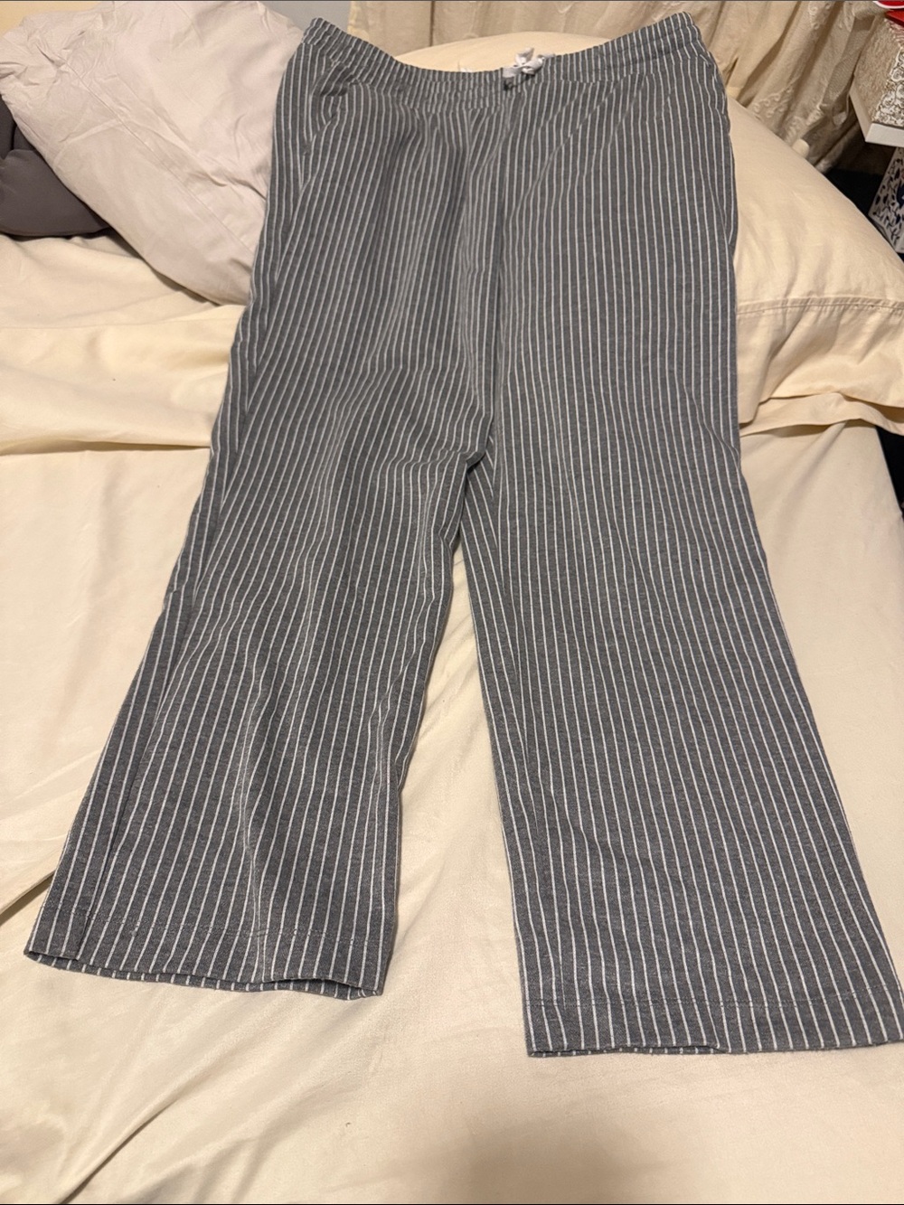 LOFT Gray Pinstripe Wide-Leg Joggers